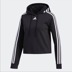 Adidas PG 3S Hoodie size Small women’s cropped 3 stripes black white crop NWT